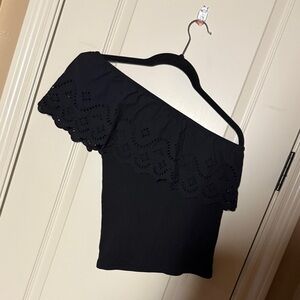 Old Navy Black Off-Shoulder Eyelet Blouse